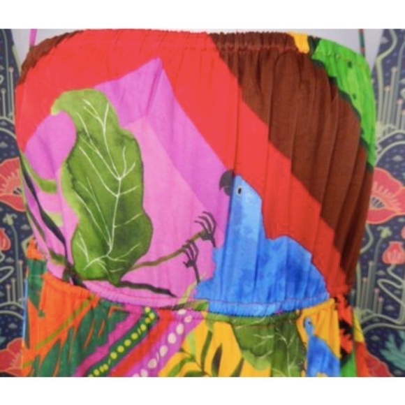 Farm Rio Anthropologie Palila Empire Waist Fringe Colorful Tropical Dress - Picture 5 of 10